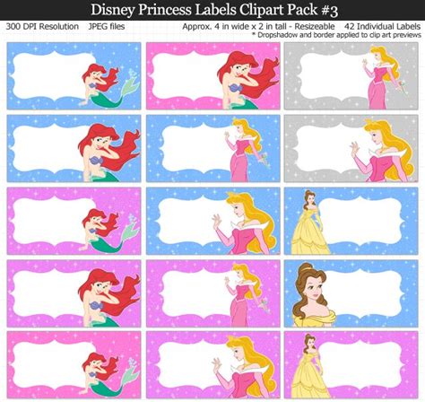 Disney Princess Labels Clipart Pack E22 In 2023 Disney Princess Theme
