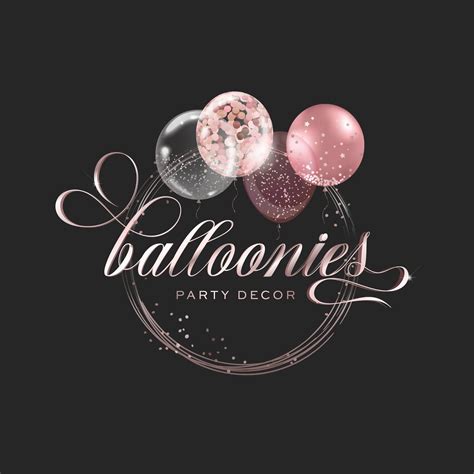 Balloon Logo Design Premade Logo Party Logo Black Pink Glitter Sparkle