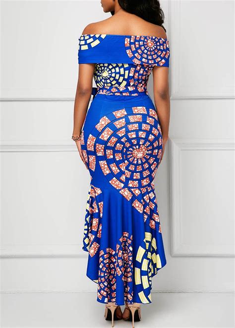 Belted Off The Shoulder Printed Mermaid Dress Usd 4026 Latest African Fashion