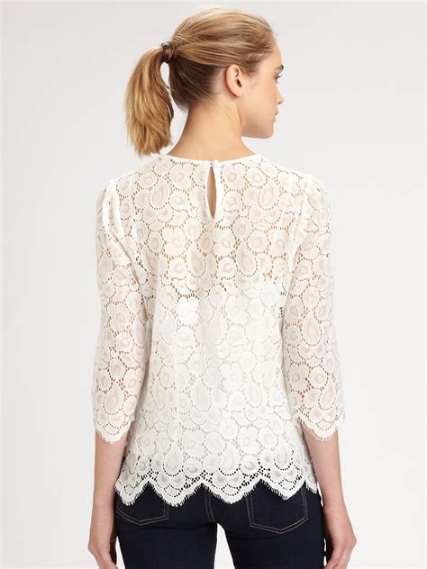 Milly Ivy Lace Blouse In White Lyst