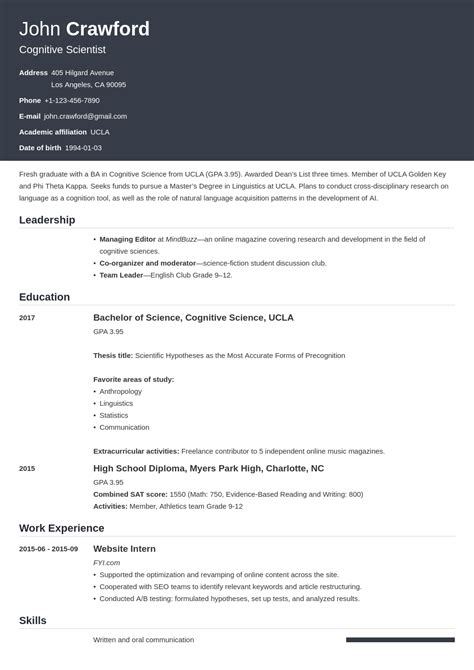 Scholarship Resume Template Examples And How To List