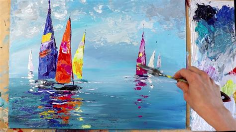 Sea Boats Art Painting Acrylic Painting On Canvas Youtube