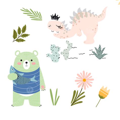 Spring Forest Animal Cartoon Combination Green Bear Spring Forest