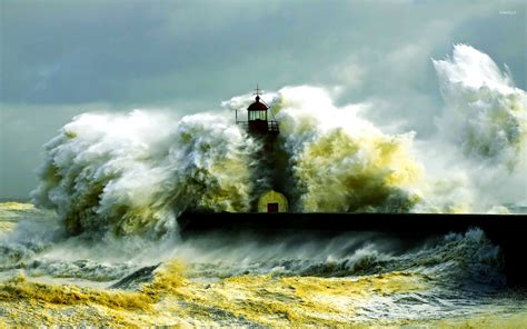 Waves Crashing In The Lighthouse Wallpaper Photography Wallpapers
