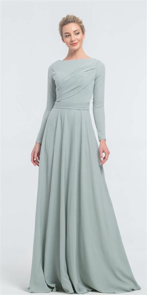 Modest Dusty Sage Bridesmaid Dresses Long Sleeves Bridesmaid Dresses With Sleeves Modest