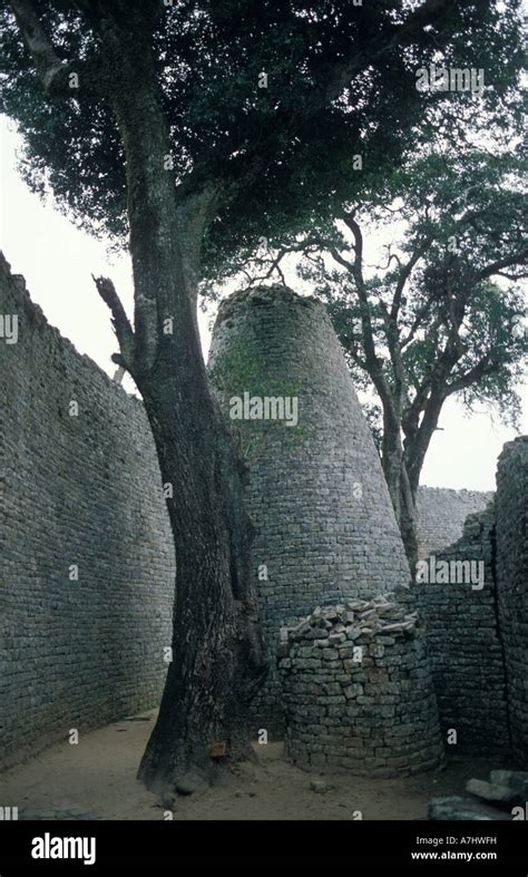 Great Zimbabwe Ruins Conical Tower In The Great Enclosure From The 11th
