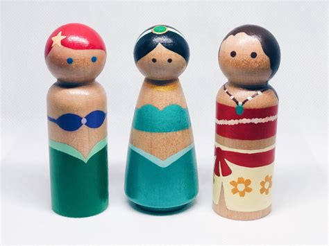 Princess Peg Dolls Set Of 3 Etsy