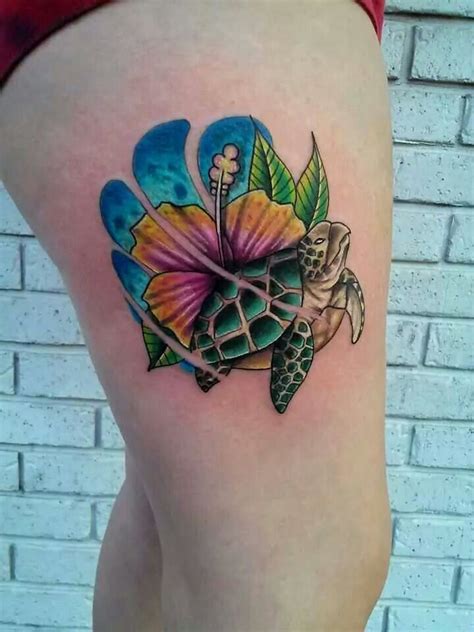 Ses Turtle And Hibiscus Tattoo By Mike Hughes Of Hallowed Point Tattoo