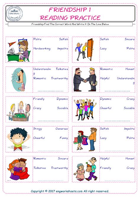 Friendship English Worksheet For Kids Esl Printable Picture Dictionary