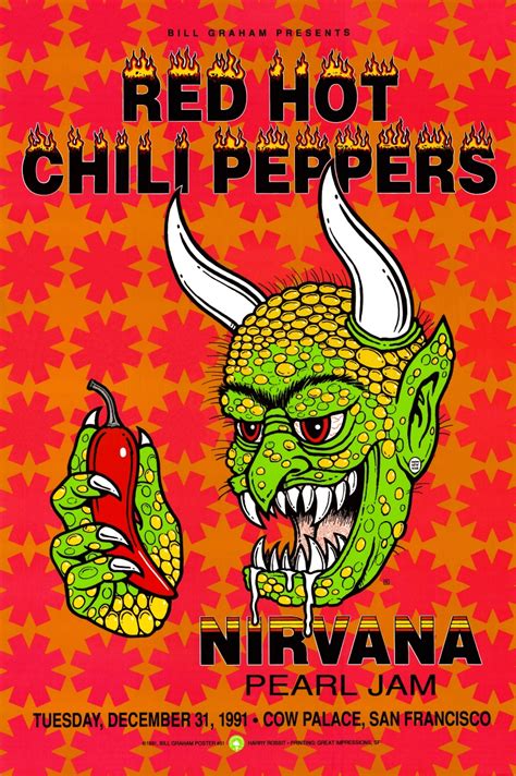 red hot chili peppers vintage concert poster from cow palace dec 31 1991 at wolfgang s