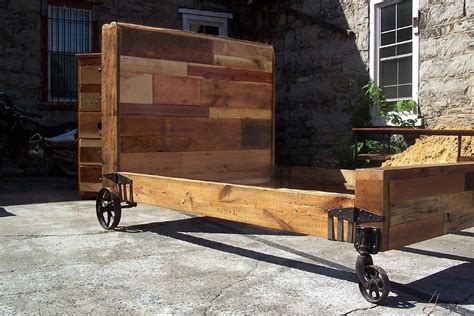 Steampunk Bed From Reclaimed Wood And Vintage Iron Wheels Steampunk