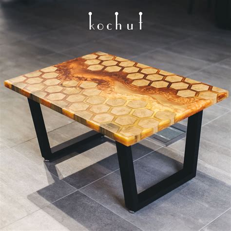 Coffee Table Honeycomb Oak Epoxy Resin Polyurethane Varnish