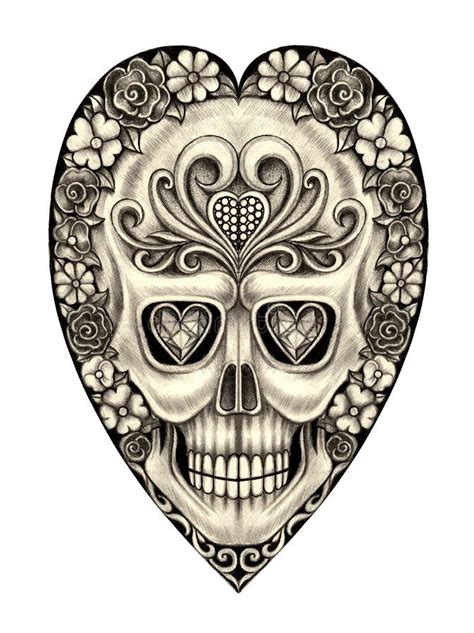 Art Skull Heart Tattoo Stock Illustration Illustration Of Heart