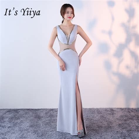 It S Yiiya Sexy V Neck Gray Prom Gowns Charming Hollow Out Sleeveless Formal Dresses H036 In