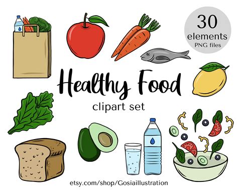 Healthy Food Clipart Set Hand Drawn Food Clipart Fruits And