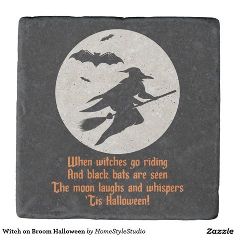 Witch On Broom Halloween Stone Coaster Stone Coasters Holiday Design