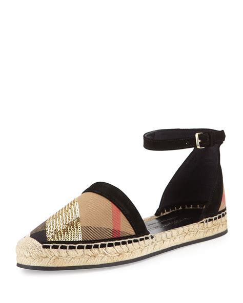Burberry Abbingdon Sequined Check Espadrille Flat Sandal House Check