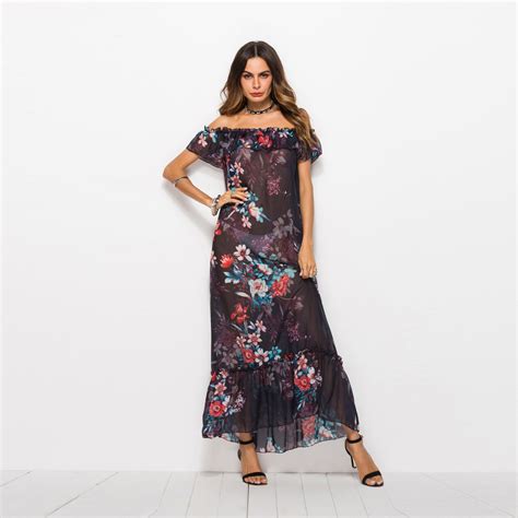 Bohemian Off Shoulder Mesh Dress With Embroidery Casual Sexy Summer