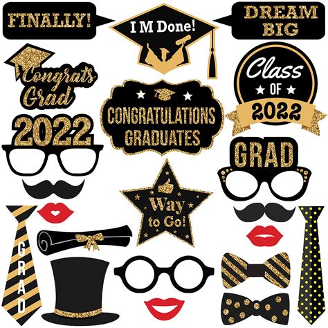 Buy Glitter Graduation Photo Booth Props 2022 Pack Of 21