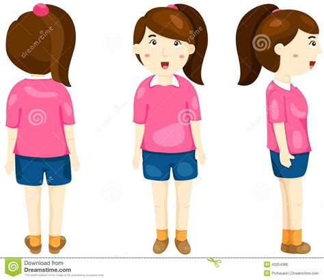 Cute Girl Posing Back Front And Side View Stock Vector Image 43254386