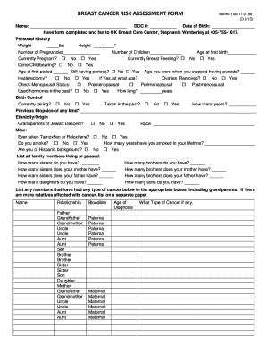 Fillable Online ok BREAST CANCER RISK ASSESSMENT FORM - ok Fax Email
