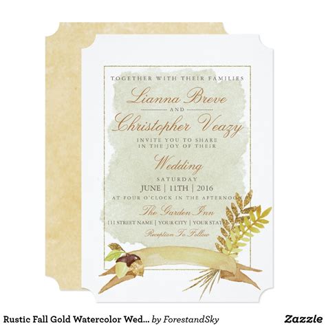 Rustic Fall Gold Watercolor Wedding Invitation