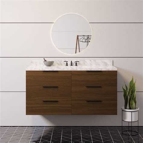 Oslo 48 Wall Mounted Floating Vanity Solid Wood Cabinet And Marble Top