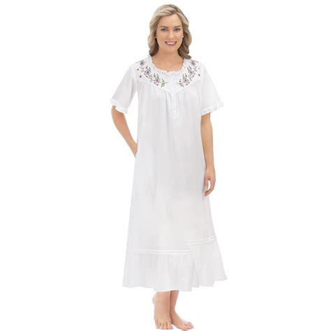 Cotton Nightgown With Floral Embroidery Collections Etc