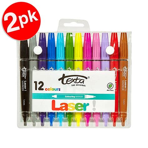 2x 12pc Texta Laser Kids Non Toxic Arts Drawingcolouring 1mm Colour