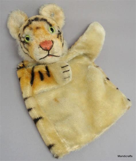 Steiff Tiger Hand Puppet Mohair Plush Id Button 17 Cm 1960s Glass Eyes