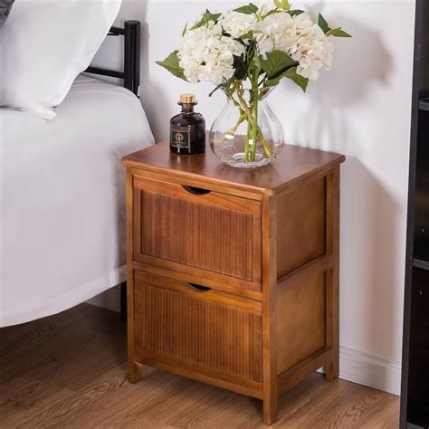 Modern Home Contemporary Solid Wooden Bedside End Table Nightstand W 2