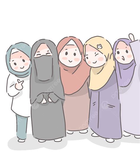 Islam Muslim Chibi Cute Girls Hijab Niqab Friends Together Teman Teman Muslim Chibi Png