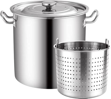 35l Heavy Duty Stock Pot Strainer Basket With Lidcover