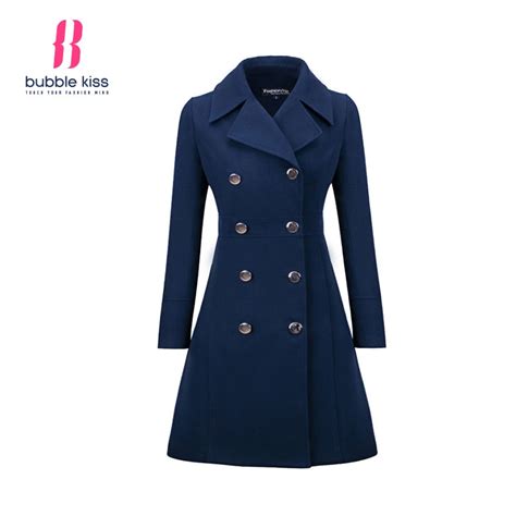 elegant women winter woolen coat long sleeve jacket double breasted casual overcoats long solid