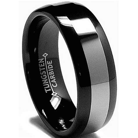 8mm Mens Black Tungsten Carbide Wedding Engagement Comfort Band Ring