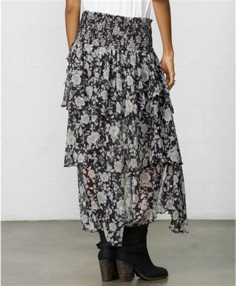 Denim And Supply Ralph Lauren Floralprint Highlow Tiered Maxi Skirt In