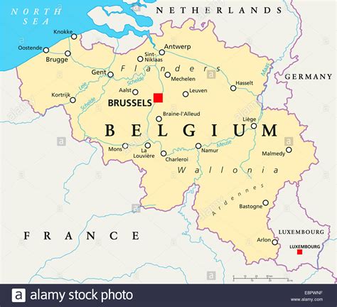 In brüssel treffen politik und kultur sowie geschichte aufeinander. Belgien Landkarte mit Hauptstadt Brüssel, Landesgrenzen ...