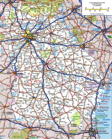 Road Map Of Georgia With Distances Between Cities Highway Freeway Free