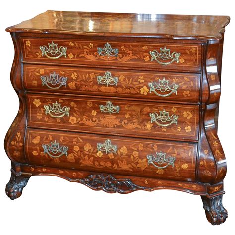 19th Century Dutch Marquetry Inlaid Shaped Commode On
