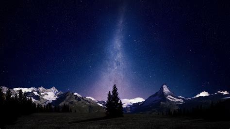 Space Stars Mountain Night Sky Wallpapers Hd Desktop