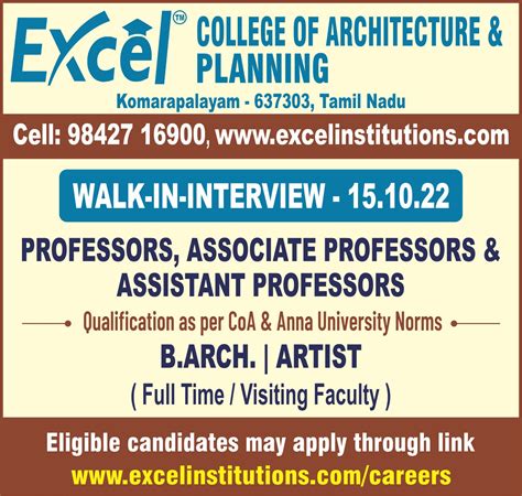 Excel College Of Architecture And Planning Komarapalyam Wanted