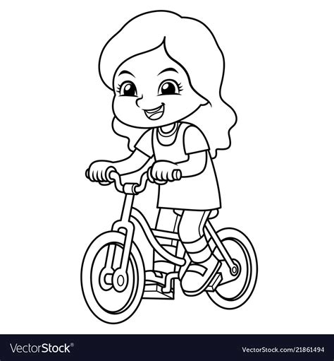 Girl Riding New Green Bicycle Bw Royalty Free Vector Image