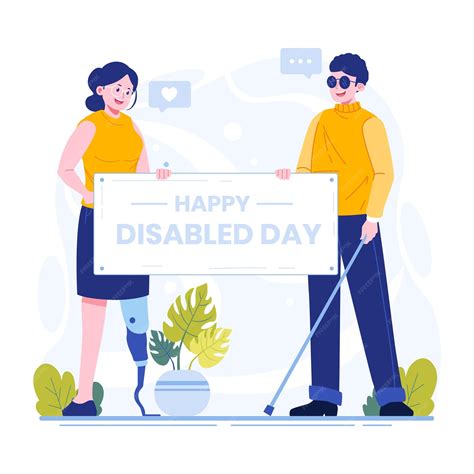Hombre Y Mujer Conmemorando El Día De La Discapacidad Vector Premium