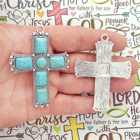 Silver Turquoise Cross Pendants Wholesale In Pewter Cross Charm