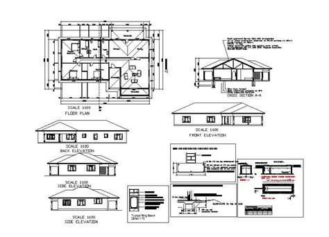 Plan Of House Design With Elevation Details In Autocad Cadbull