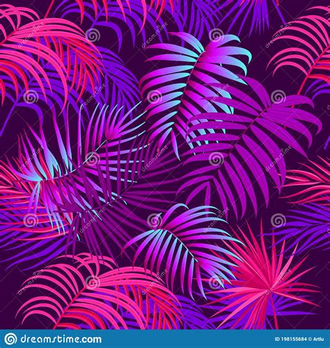 Neon Tropical Jungle Palm Leaves Seamless Pattern Stock Vector