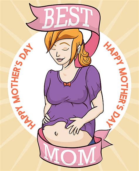 Pretty Pregnant Woman Celebrating Mothers Day Illustrations Royalty