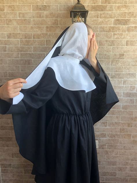 Nun Costume Nun Habit Veil Gray Black Nuns Costume Medieval