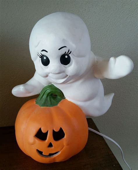 Ghost Lamp Jack O Lantern Light Up 10 Halloween Fall Pumpkin Vintage