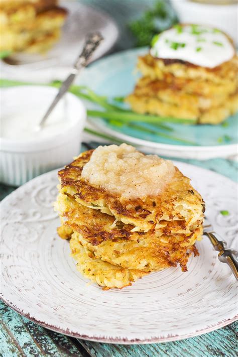 A healthier alternative to fried potato pancakes or latkes. German Potato Pancakes (Kartoffelpuffer) - w/ Two Toppings